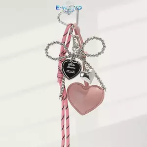 E-WOITD Da PU Trái Tim Và Nơ Móc Khóa Có Dây Dệt Thời Trang Handmade Túi Charm Đa Năng Chìa Khóa Dành Cho Nữ E-WOITD