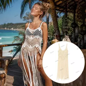 PYCOU Đi Biển Che, Áo Sơ Mi Đi Biển Móc Tay Boho, Rỗng Ra Tua Dài Chống Nắng Đồ Bơi Che Cho Nữ