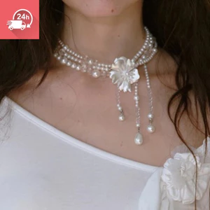 Vòng cổ tua rua hoa ngọc trai kiểu Pháp dành cho nữ cao cấp chống phai màu
