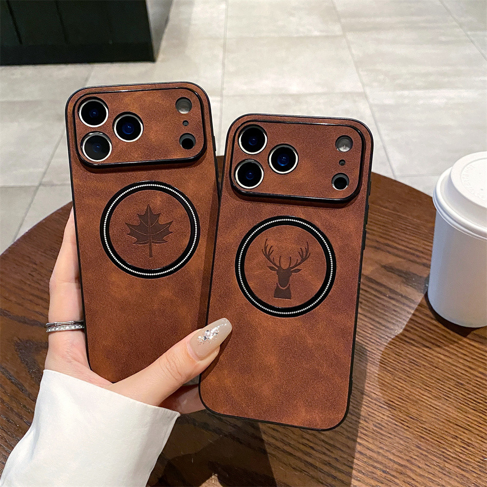 KHÔNG có dấu vân tay Vòng sắt bằng da sang trọng cho iPhone 17 Pro Max iPhone17 Vỏ sạc không dây