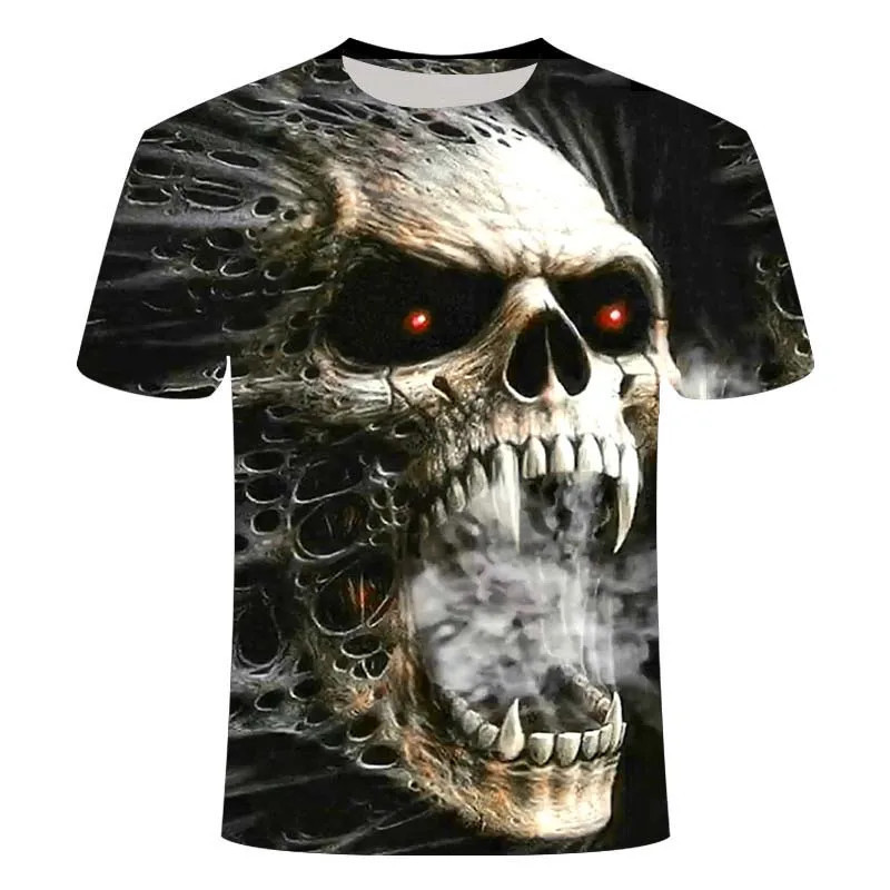 Áo thun đầu lâu nampunk rock thiết kế retro gothic, in ấn 3D, phù hợp mùa hè