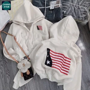 Áo khoác nỉ unisex tay phồng - biểu tượng lá cờ Mỹ, xu hướng mới cho cả nam và nữ.-chang3158