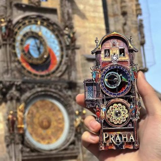 Retro Độc Đáo Praha Vuông Đồng Hồ Thiên Văn Tủ Lạnh Nam Châm Thế Giới Du Lịch Lưu Niệm Bánh Răng Quay Từ Tính Miếng Dán enmdavn