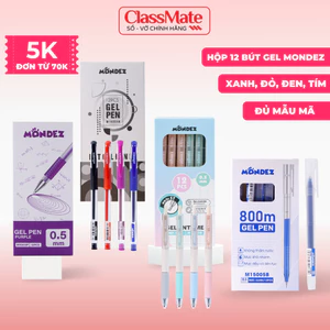 Hộp 12 Bút Gel MONDEZ Ngòi 0.5mm Xanh Đen Đỏ Tím Viết Trơn Tru, Bút Bi Nước Mực Đều Nhanh Khô Cho Học Sinh, -AT
