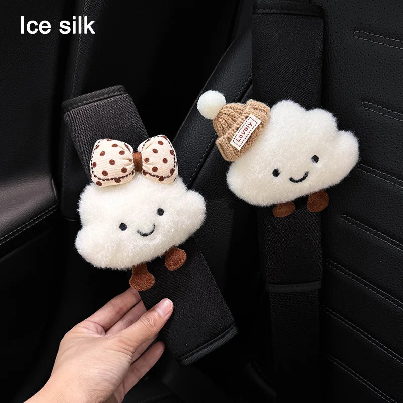 Bộ gối tựa đầu ô tô sang trọng Cloud dễ thương - Gối cổ tự động trang trí đám mây hoạt hình đáng yêu, Tấm bảo vệ dây an toàn thoải mái để trang trí nội thất ô tô