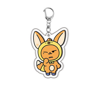 Women Men Arcylic Keychain Fashion Animal Cat Figure Yellow Spring Red Maple Leaf Shape Jewelry Costume Accessories Part