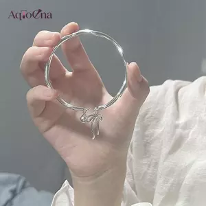AqToCna Thời Trang Nơ Chuông Bạc Vòng Tay Vòng Tay Màu Bạc Mặt Dây Chuyền Lắc Tay Cho Nữ Có Thể Điều Chỉnh Mở Lắc Tay Quyến Rũ Trang Sức Dự Tiệc Thời Trang AqToCna