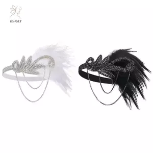 HNKMP 1920s Flapper Đầm Phụ Kiện Retro Đảng Đạo Cụ Lông Vũ Cho Đám Cưới Cô Gái Kim Cương Giả sels Mũ Đội Đầu.