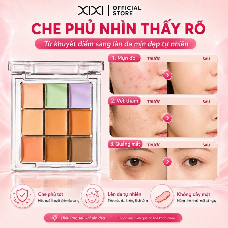 XIxi Qinrou Bảng Kem Che Khuyết Điểm: 9 Màu, Cân Bằng Che Dấu Mụn Quầng Thâm Trang Điểm Nội Địa D888