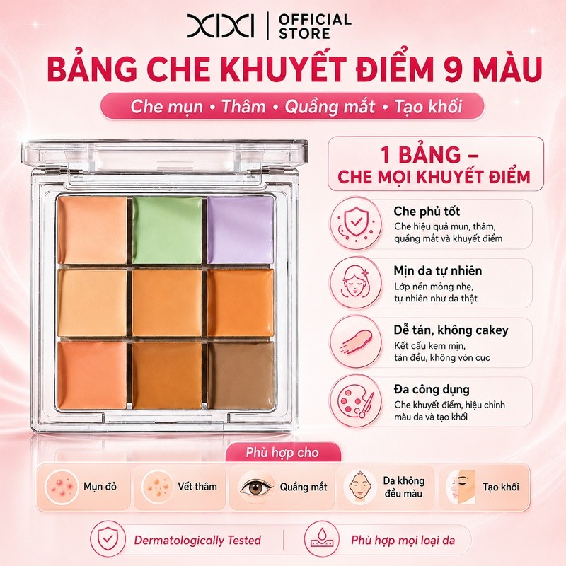 XIxi Qinrou Bảng Kem Che Khuyết Điểm: 9 Màu, Cân Bằng Che Dấu Mụn Quầng Thâm Trang Điểm Nội Địa D888