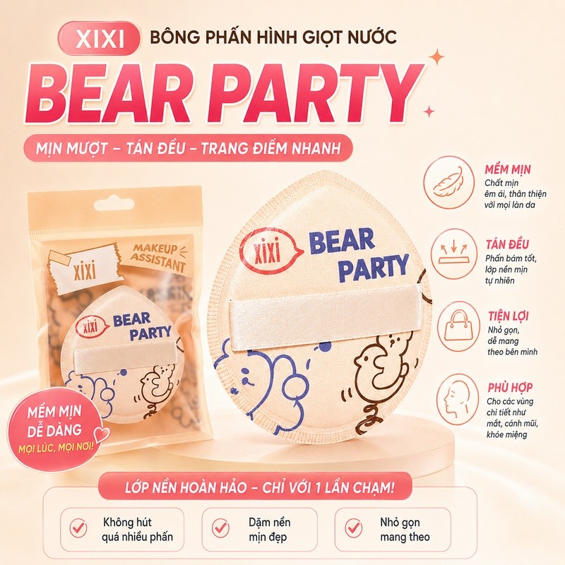 XIXI GJ69 Bông Phấn Macaron, Mút Trang Điểm Mềm Mịn, Tán Kem Nền Dùng Khô & Ướt, Lớp Nền Tự Nhiên
