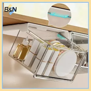 Hộp đựng ngăn kéo bằng nhựa tự dính B & N Hộp đựng đồ trang điểm đa chức năng Dung tích lớn cho phòng tắm phòng ngủ.