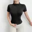 IFASIN Yoga Top, Áo thể thao nữ tay ngắn phía trước có khóa kéo, Áo sơ mi thể thao nữ có cổ đứng màu trơn nhẹ Seamed Paneling Áo sơ mi tập luyện mùa hè