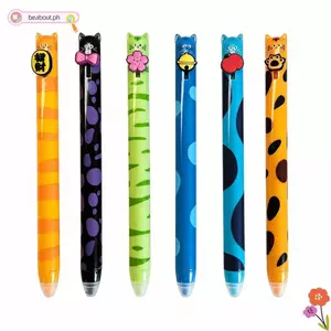 BEABOUT 6 Bút Xóa Được, Bút Gel Viết Mịn Dòng Mèo Con, Báo Chí Nhanh Khô Bền Sử Dụng Bút Trung Tính Văn Phòng Trường Học