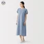 Phong cách Nhật Bản Muji Style / Váy ngắn tay xếp ly bằng vải lanh mùa hè bằng vải lanh Cotton / Váy thẳng dáng rộng thon gọn hơn / Váy thoải mái thoáng khí