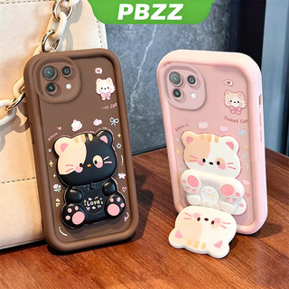 Ốp Lưng Cho Xiaomi mi 11 Lite Xiaomi 11t pro Xiaomi 11 Lite 5g ne Vỏ Điện Thoại Vỏ Mềm Chống Sốc Bao Thẩm Mỹ Mới Có Giá Đỡ 360° Gương trang điểm mèo dễ thương cho bé trai màu đen JTXMMZJ2