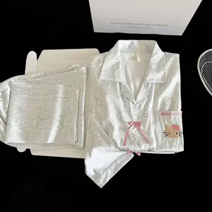 Thực Thể Lô Thứ Hai Nguồn Đồ Ngủ Nữ Xuân Thu Ve Áo Cardigan Dài Tay Quần Dài Lụa Băng Tuyết Bộ Đồ Mặc Nhà Phòng Điều Hòa