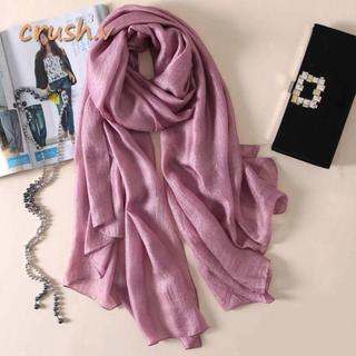 [Crush] Khăn quàng cổ nữ trơn, Khăn choàng chống nắng nữ bằng vải lanh màu tinh khiết, Khăn choàng quấn đầu Foulard Plus Size Hijab