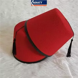 MAKY Tròn Nỉ Fez Mũ Thoáng Khí Màu Đỏ Fez Mũ Ma-rốc Cosplay Thổ Nhĩ Kỳ sels Mũ Lễ Hội Tiếp Liệu VN