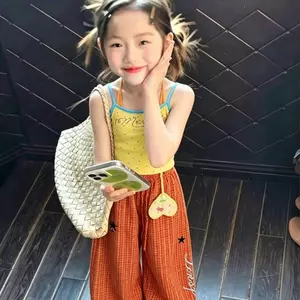 Bé gái (90-150) Phong cách kỳ nghỉ Dopamine Mùa hè Phong cách mới chấm bi + Quần thẳng thông thường