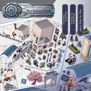 ENWEI 8 Chiếc [Peach Blossom Paradise Series] Nhãn Dán Phong Cảnh Kiến Trúc Cổ Đường Phố Cực Lớn Ga Tàu Cao Tốc Trang Trí Tạp Chí