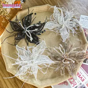 Miếng Dán Hoa BORAGETE Organza, Dây Xoắn Lông Vũ DIY May Đề Can, Thời Trang Nhiều Lớp Làm Bằng Tay Ren Đính Miếng Dán Trang Trí