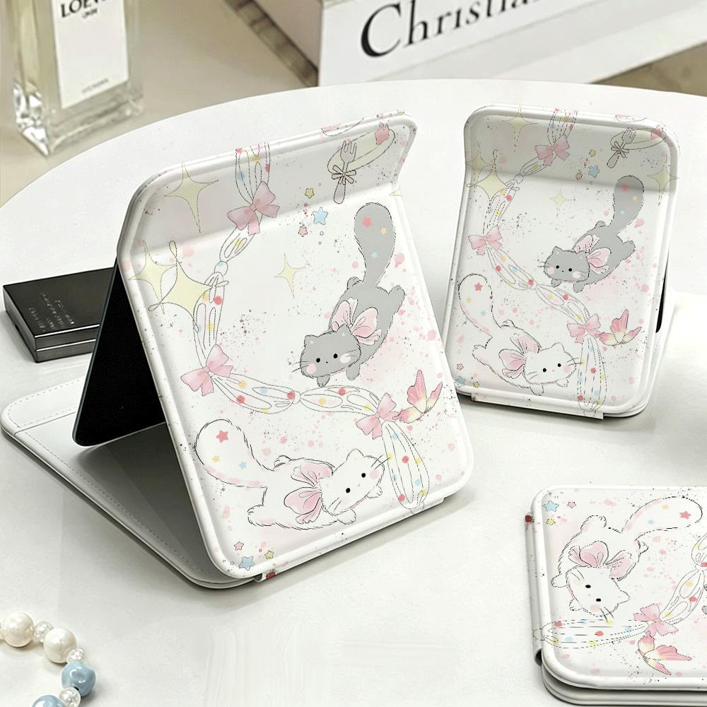 Gương gấp mini trang điểm bỏ túi họa tiết mèo bướm pastel dễ thương gương du lịch