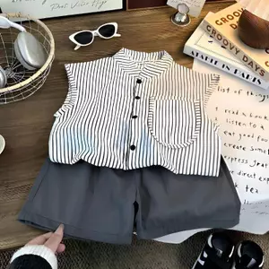 Trẻ em (80-170) Áo sơ mi + Quần short Bộ đồ thời trang phong cách mới mùa hè
