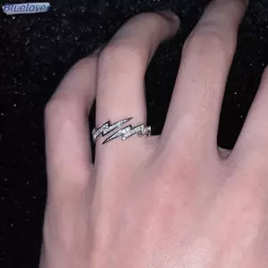 Bluelover Punk Hip Hop Màu Bạc Zircon Lightning Mở Nhẫn Dành Cho Nam Trang Sức Thời Trang Quà Tặng Sáng Tạo Có Thể Điều Chỉnh Nhẫn Mới