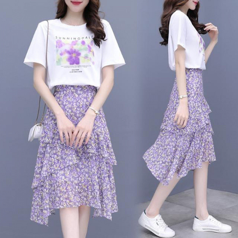 Đầm voan hoa nhí dáng suông/bộ hai mảnh dành cho nữ, phong cách Pháp ngọt ngào mùa hè, giúp thon gọn vóc dáng.