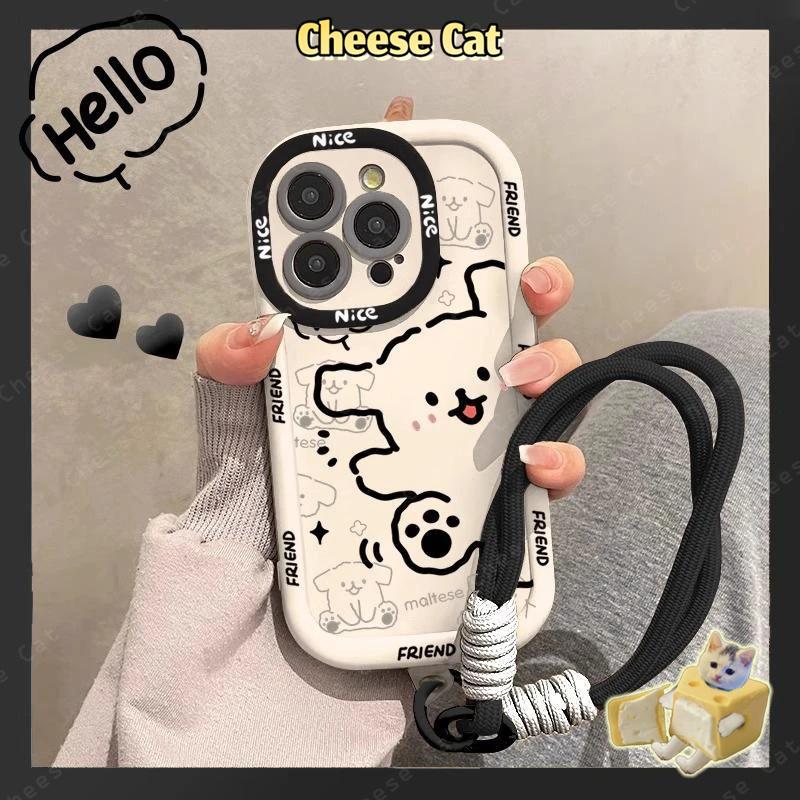 Dây Đeo Màu Đen Dễ Thương Đường Màu Đen Cún Con Dành Cho iPhone 13 14 15 16 17 12 11 Pro Max Xs 7 Plus Silicone Bảo Vệ