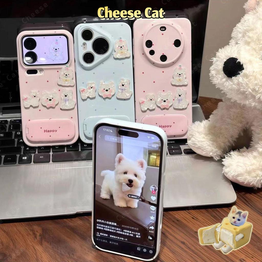 Ốp điện thoại có đế gương hình chó con chấm bi đơn giản cho iPhone 17 Pro Max 11 12 13 14 15 Plus