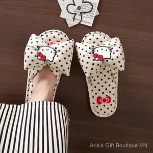 Dép mèo chấm bi hoạt hình dễ thương siêu nhẹ dành cho nữ Bốn mùa Đế mềm chống trượt đa năng tại nhà Im lặng mở
