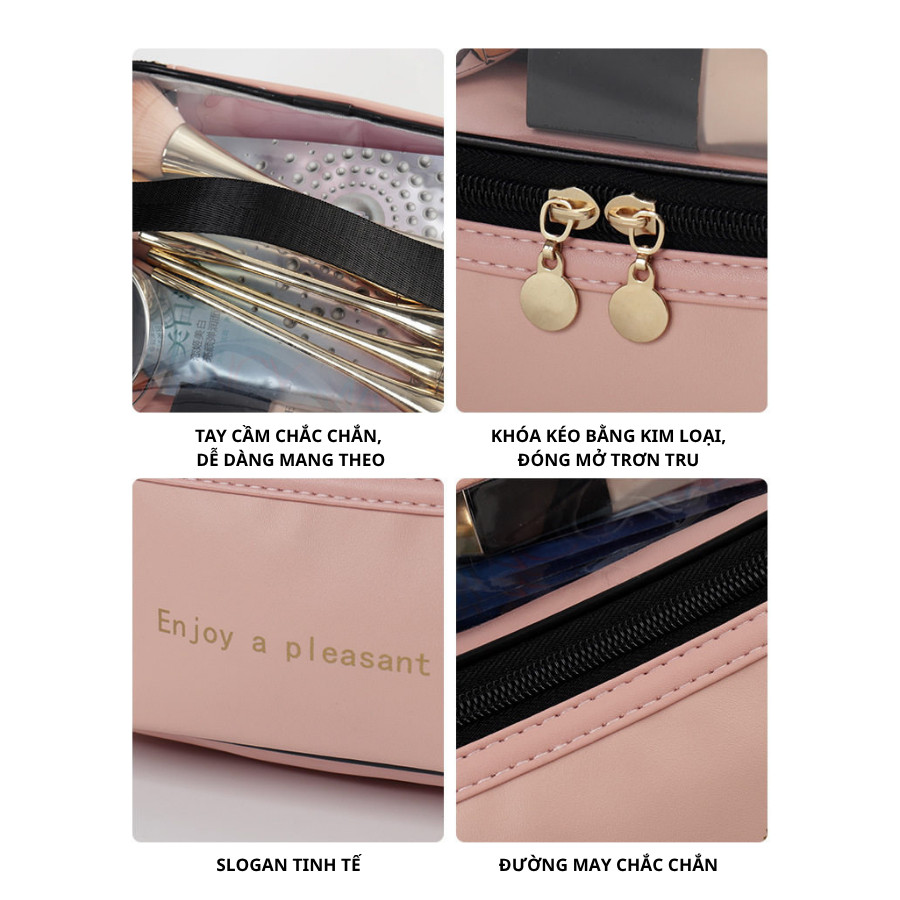 Túi Đựng Mỹ Phẩm 2 Tầng Trong Suốt ENODA HOME, Túi PU Đựng Đồ Makeup Trang Điểm Du Lịch TUIPU006