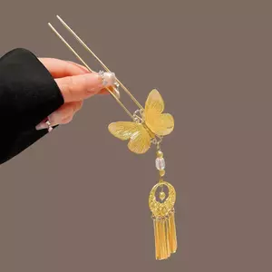 Mới Phong Cách Trung Hoa Bướm Vàng Tua Rua Kẹp Tóc Retro Vàng Nữ Tinh Tế Phong Cách Trung Hoa Bướm Tua Rua Kẹp Tóc Cổ Hanfu Kẹp Tóc