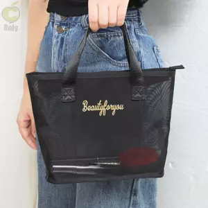 Túi đựng đồ vệ sinh ROLY, Túi tắm du lịch màu đen lưới, Dây kéo Nylon Túi đựng mỹ phẩm nữ dung tích lớn