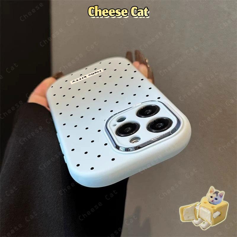 ins Ốp điện thoại toàn màn hình chấm đen có dây buộc cho iPhone 15 14 13 12 11 16 17 Pro Max Xs Max XR 7 8 Plus