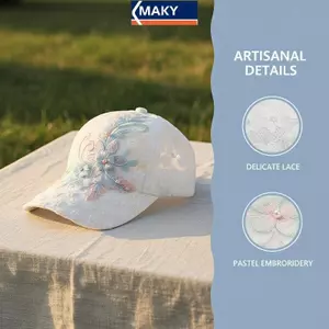 MAKY Thời Trang Nữ Màu Trơn Lưới Mũ Bóng Chày Thoáng Khí Ren Trang Trí Có Thể Điều Chỉnh Mũ Chống Nắng Để Mua Sắm Đi Biển Chuyến Đi VN