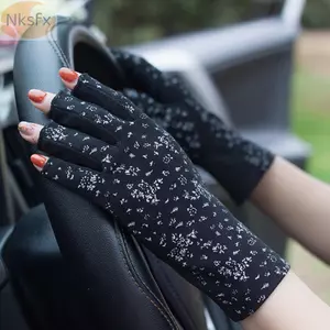 Găng Tay Chống Nắng NKSFX, Găng Tay Lái Xe Màn Hình Cảm Ứng Thoáng Khí, Găng Tay Nghệ Thuật Làm Móng Tay Nửa Ngón Tay In Hoa Chống Tia UV Quà Tặng