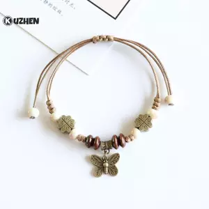 KUZHEN Cá Tính Có Thể Điều Chỉnh Gốm Đính Hạt Vòng Tay Vintage Phong Cách Dân Tộc Bướm Mặt Dây Chuyền Vòng Tay Bohemian Trang Sức Quà Tặng HOT