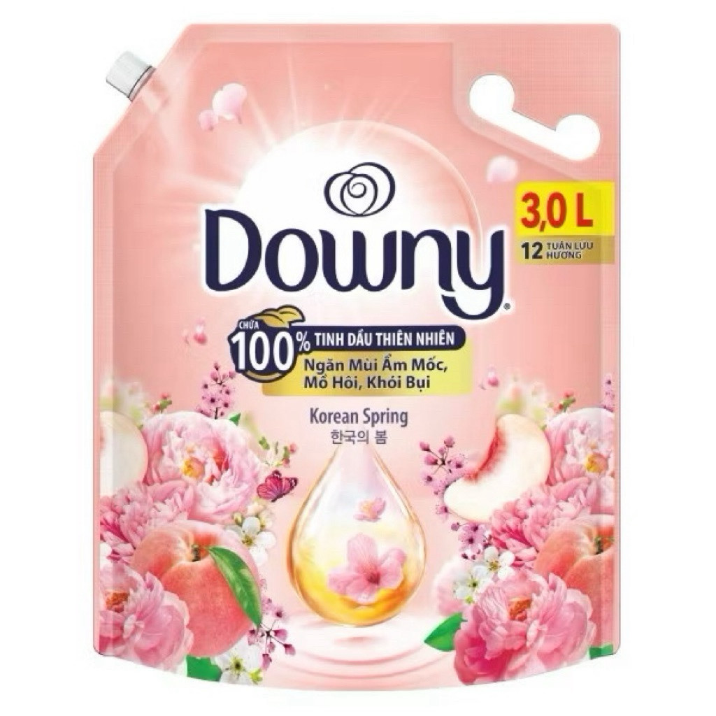 Downy Nước Xả Vải Hương Hoa & Trái Cây Xuân Hàn Quốc 100% Tinh Dầu Thiên Nhiên - 3L/túi