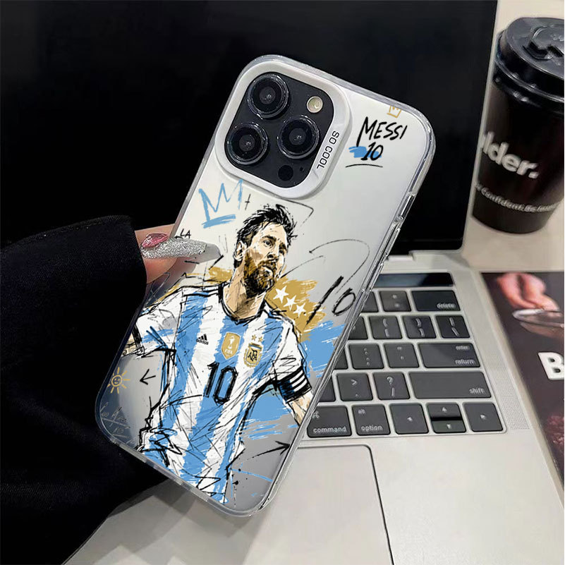 Ốp lưng iPhone Argentina Messi phủ kim loại họa tiết IMD iP 17 16 15 14 13 12 11 Pro Max Plus X Max 7 8 Plus Air