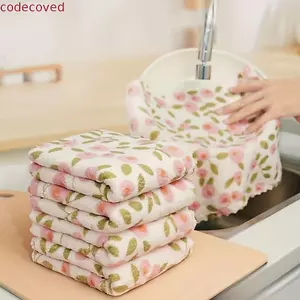 COCODECOVED 20 Chiếc Khăn Lau Họa Tiết Hoa, Khăn Lau Nhanh Khô Vuông, Thấm Hút Mềm Nước Có Thể Tái Sử Dụng Nhà Bếp Microfiber Vải Lau Bát