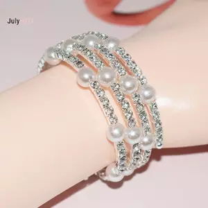 JULYHOT Pha Lê Thanh Lịch Giả Ngọc Trai Vòng Tay Nhiều Lớp Co Giãn Vòng Tay Ngọc Trai Vòng Tay Ngọc Trai Cho Nữ Cô Dâu Món Quà Trang Sức Massivedeals