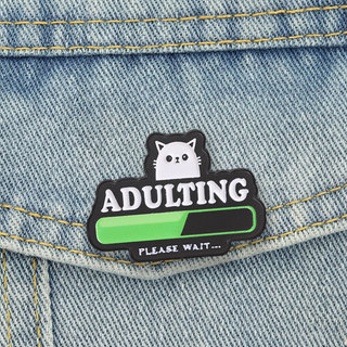 Adulting Loading Bar Mèo Trắng Dễ Thương Men Trâm Sarcastic Meme Huy Hiệu Cho Quần Áo Ba Lô Phụ Kiện Quà Tặng