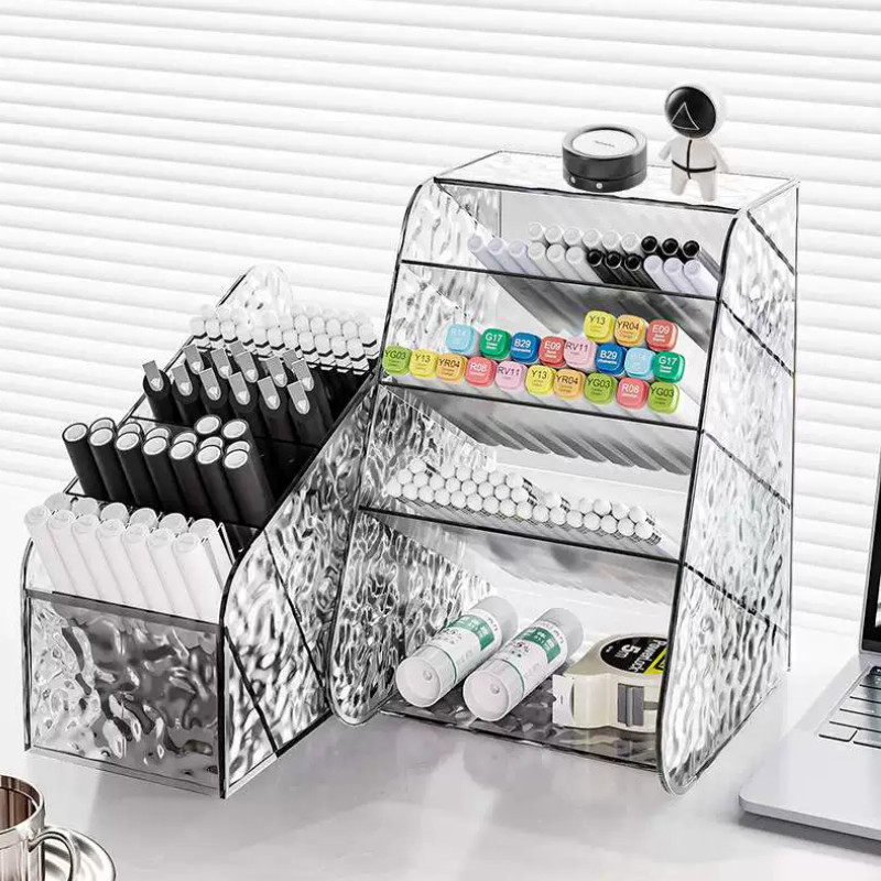 Hộp Đựng Bút Để Bàn Vân Kim Cương Acrylic, Thiết Kế Nghiêng, Chống Bám Bụi, Dùng Cho Học Sinh Văn Phòng DINO