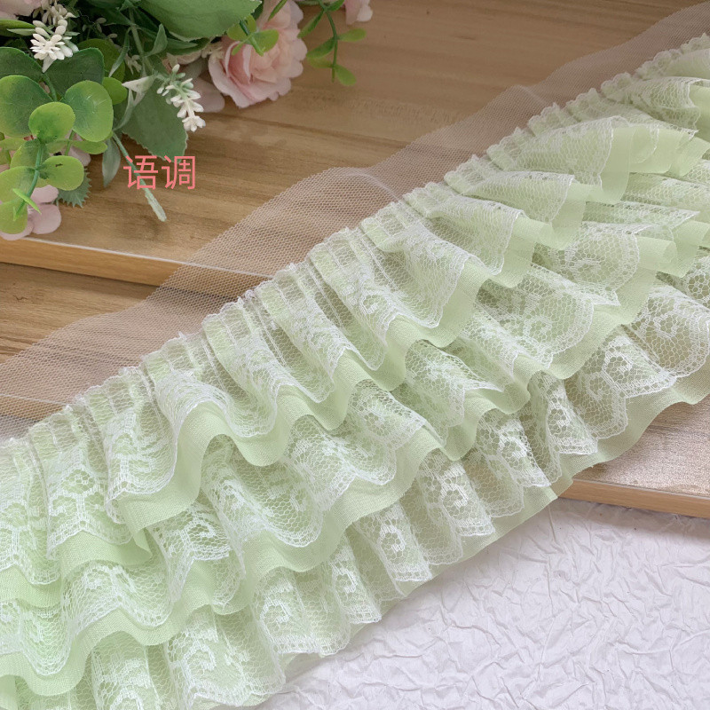 Phụ kiện trang trí váy DIY - 13cm nhiều màu ba lớp voan xếp ly ren