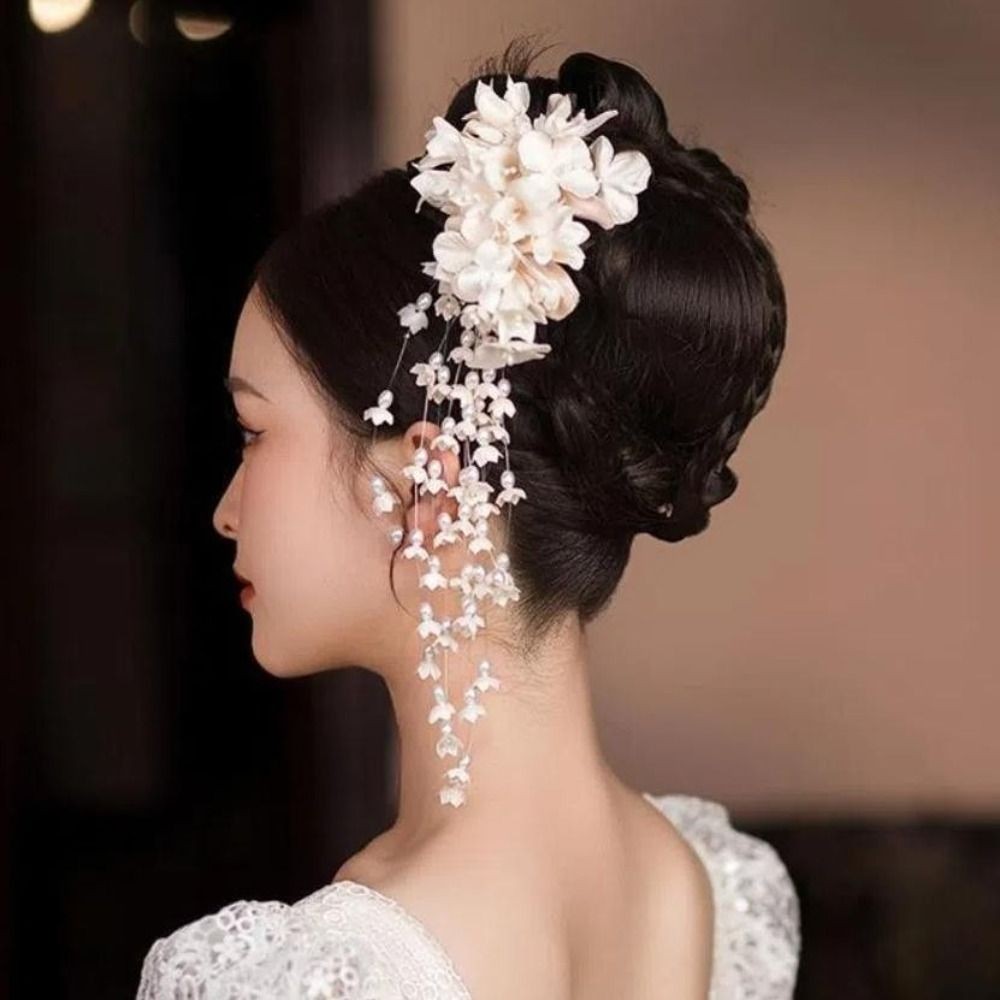 Kẹp tóc tua rua HAPPYNOOK phong cách Trung Quốc, hoa sang trọng, phù hợp đám cưới