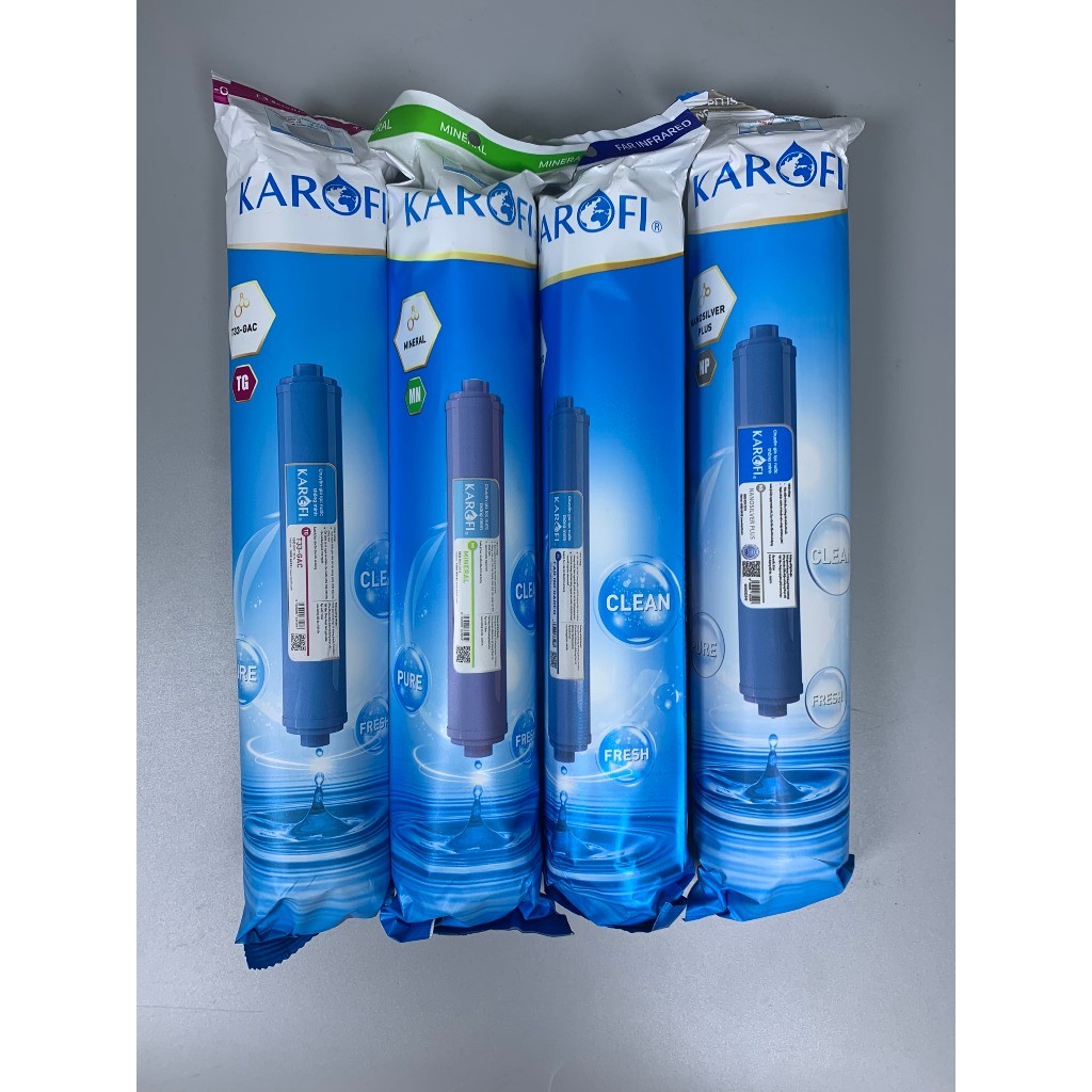 Bộ 9 Lõi Lọc Nước Karofi Gồm Lõi 123 Livotec, Màng RO Hàn 100GPD, Lõi T33 Mineral Far Hydrogen Nano Dùng Model M-i129/H
