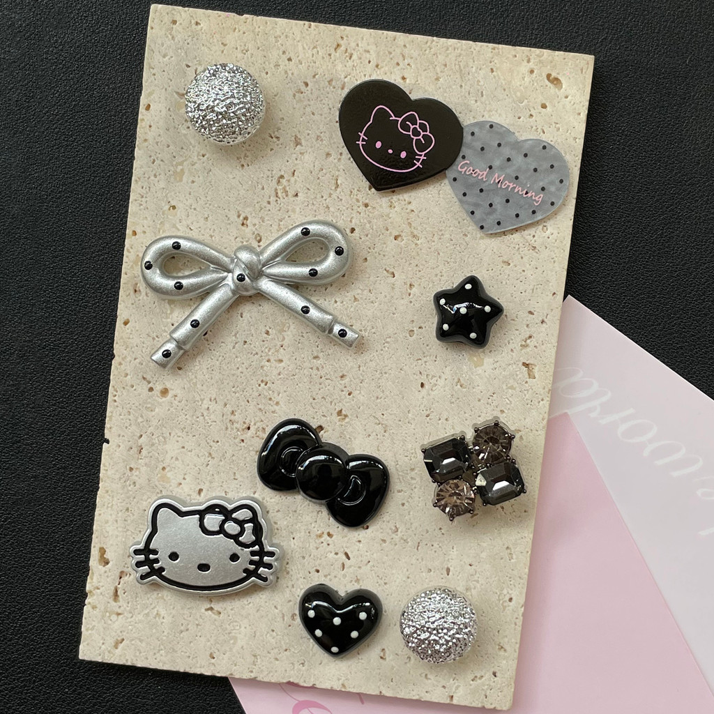 Hellokitty Phụ Kiện Hoa Hoạt Hình Đen Dễ Thương, Phù Hợp Crocs, Có Thể Tháo Rời, DIY, Khóa Giày